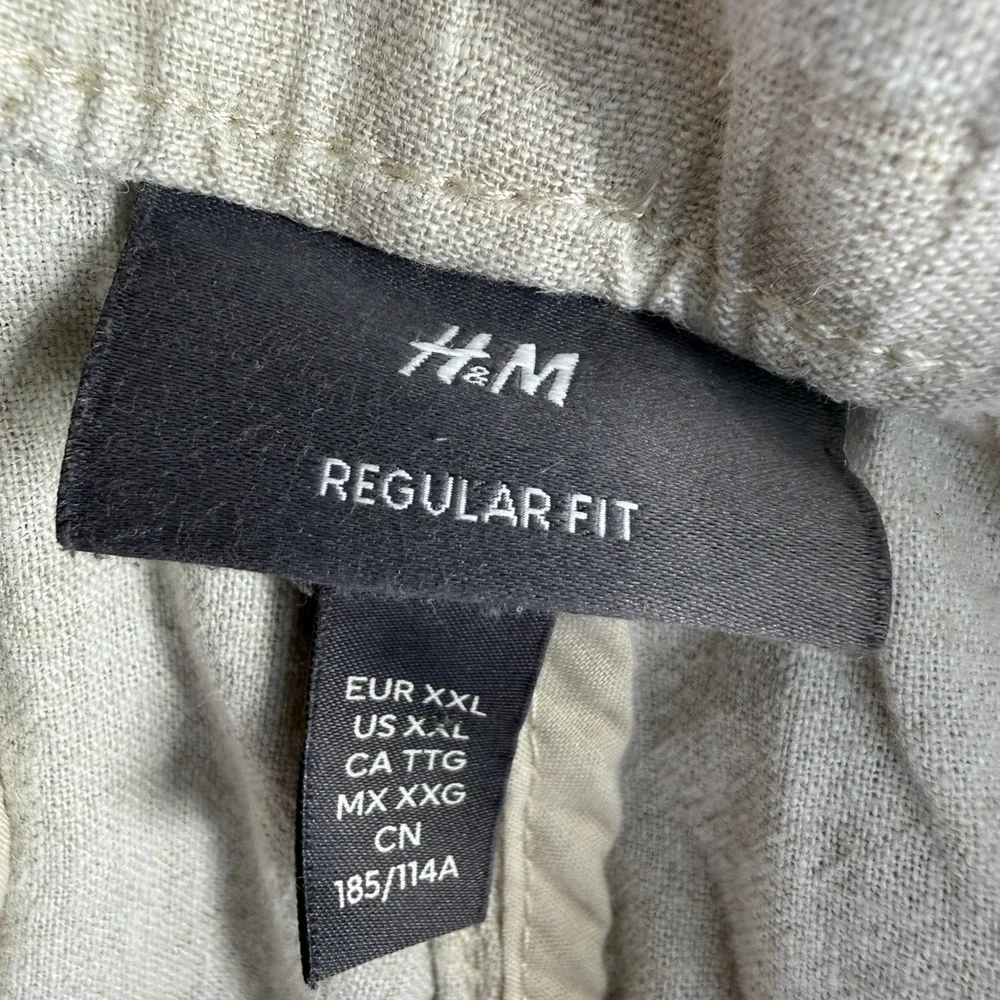 H&M Regular Fit Linen Blend Drawstring Pants Oatmeal Beige Womens XXL
